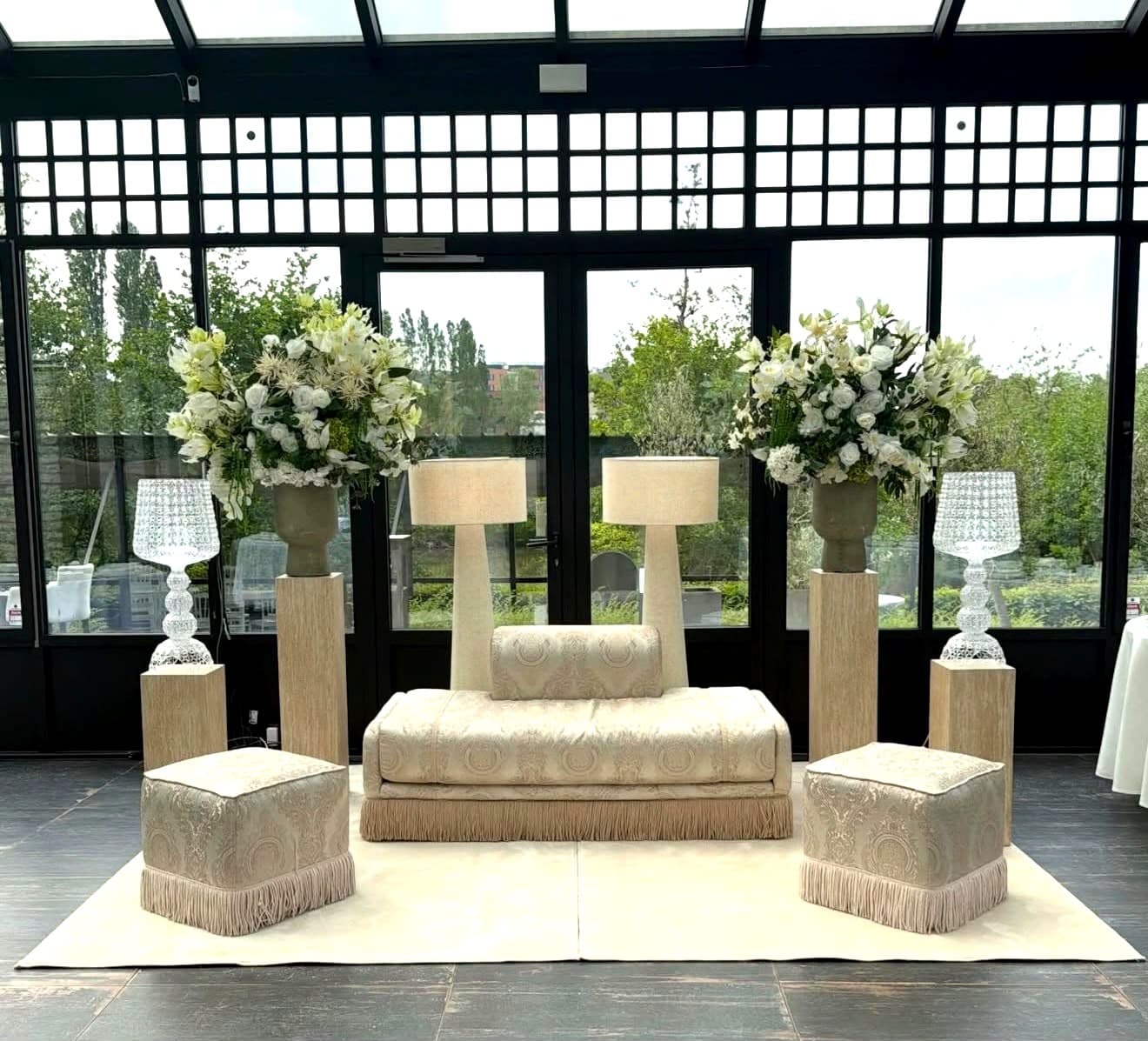 Décoration de trône prestige en vérrerie — event design Siem Events Vilvoorde